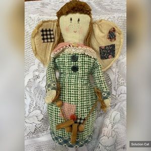 Primitive Folk Art Patchwork Angel Standing Doll 9”